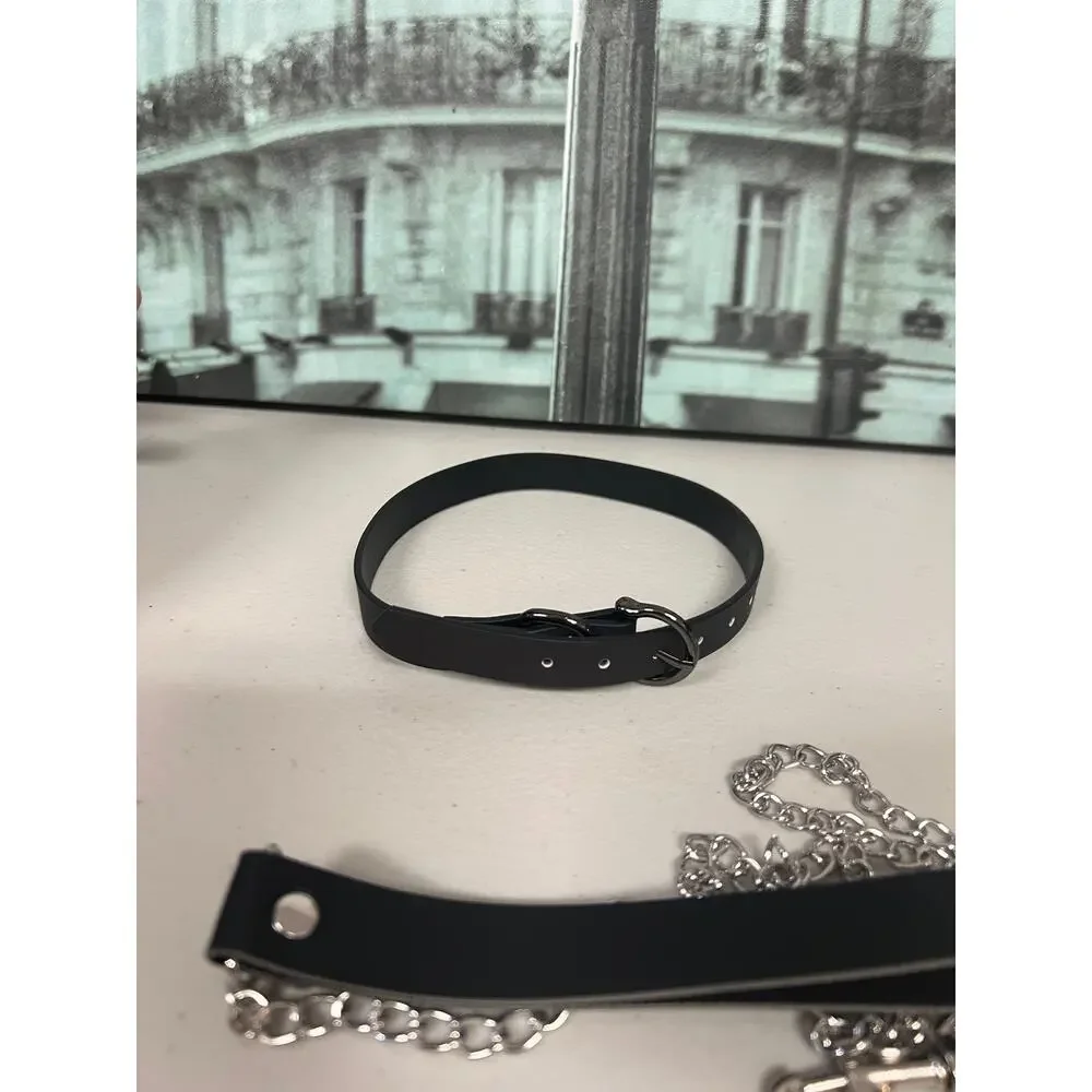 Heat-Sensitive Thermochromic Leather Choker with Leash